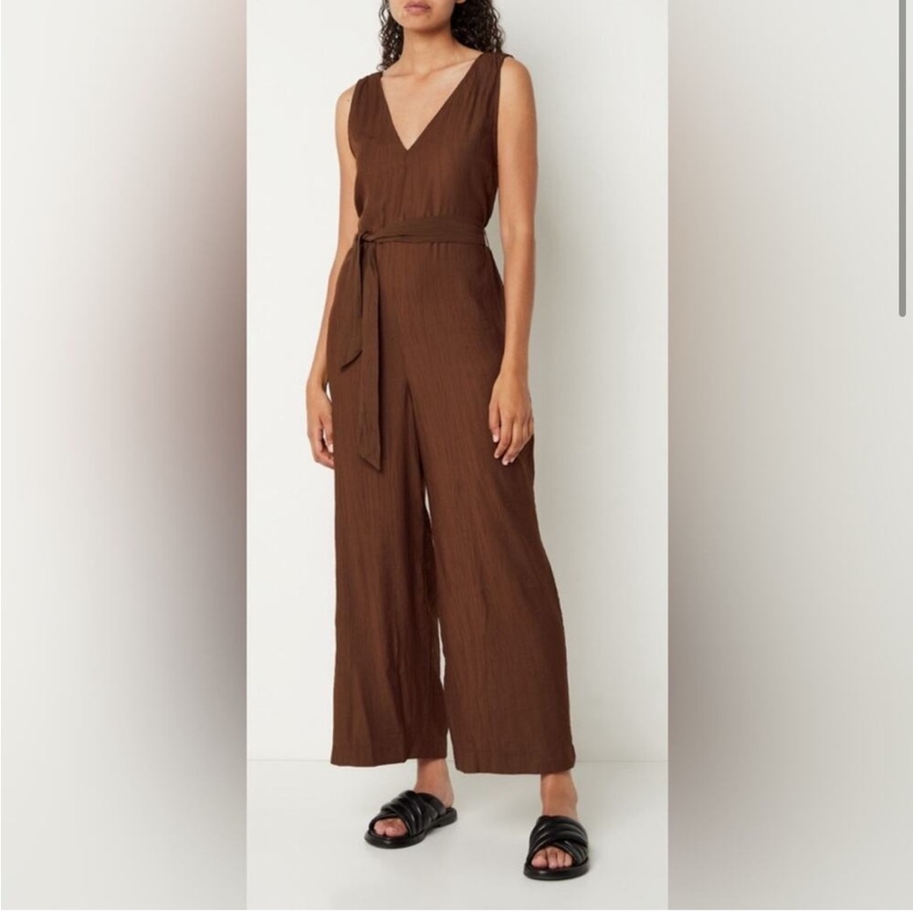 Mango Nora Sleeveless Belted Flowy Brown Jumpsuit